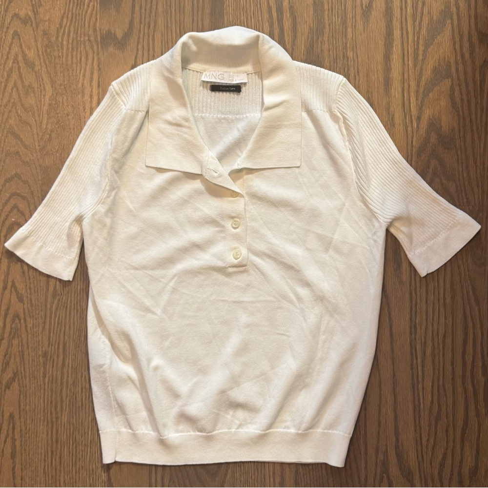 MNG Creamy white Short Sleeve Polo Shirt with ribbed sleeve